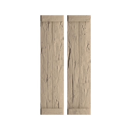 Rustic Two Board Joined Board-n-Batten Hand Hewn Faux Wood Shutters W/End Batten, 11W X 32H